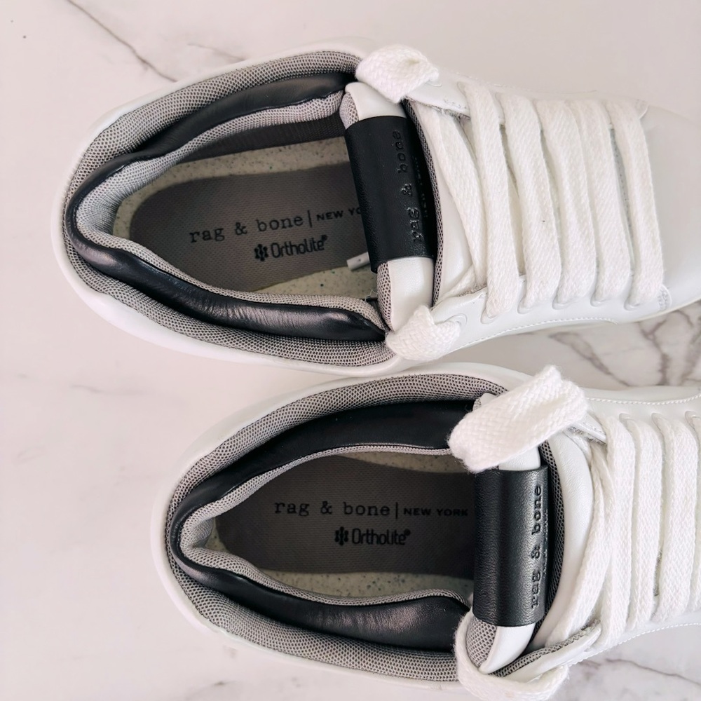 Rag & Bone‎ Retro Pro Leather Chunky Sneakers Size 39 US 9 White Black Ortholite - Picture 6 of 12